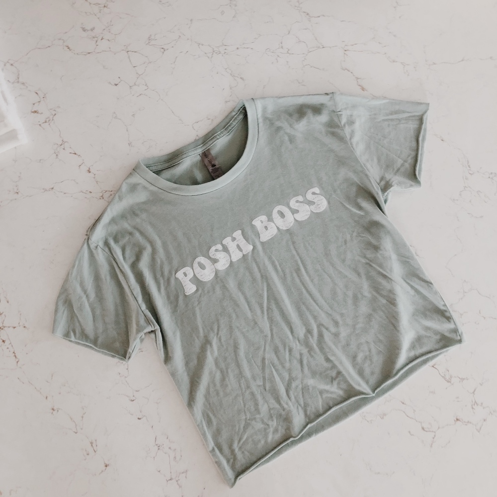 POSH BOSS ✰ Groovy Print Raw Hem Tee in Sea Green